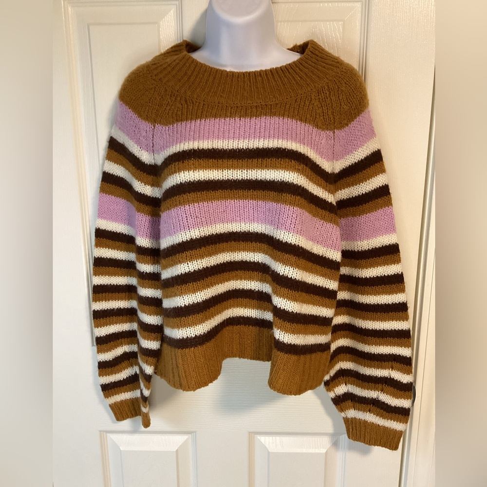 Full Circle brown and pink striped sweater -size large Approximate measurements